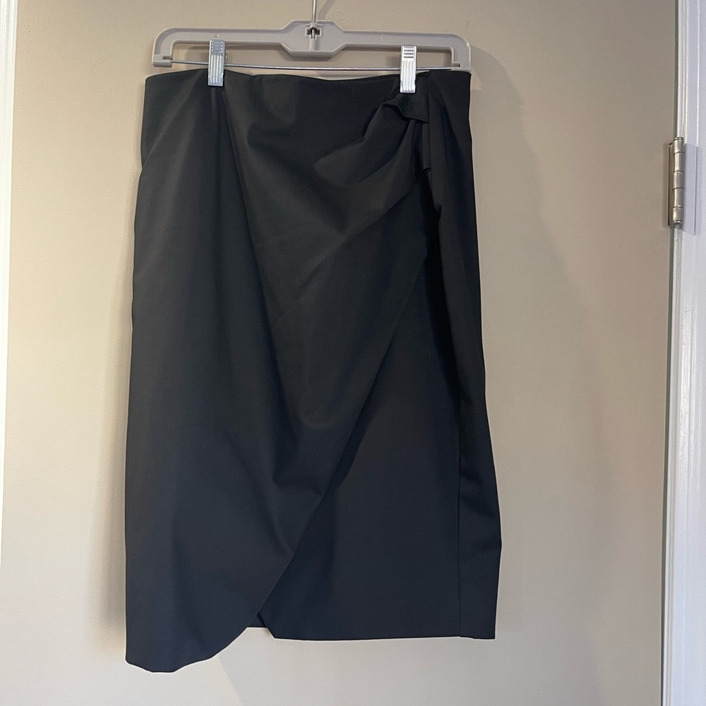 Ecru Black Pencil Skirt. Faux wrap. 6.